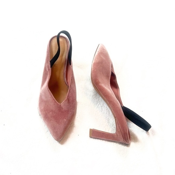 ASOS Velvet Slingback Mules Heels Pointy Toe Pink Women’s Size 8 - Picture 1 of 9